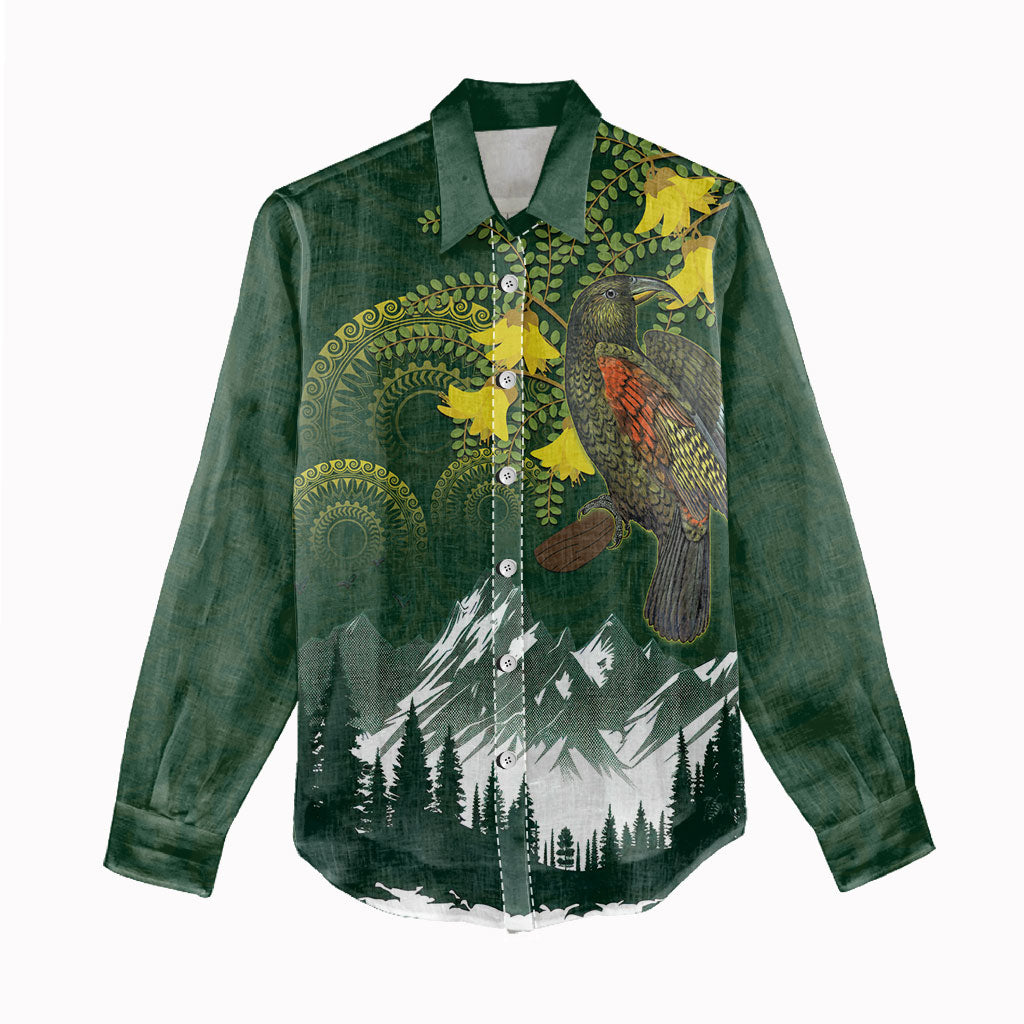 Kea Bird Kowhai New Zealand Women Casual Shirt Mountain Landscape Maori Art LT22 - Polynesian Pride