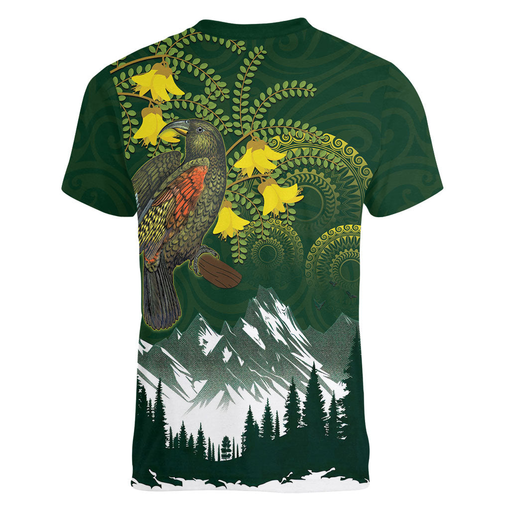 Kea Bird Kowhai New Zealand Women V-Neck T-Shirt Mountain Landscape Maori Art LT22 - Polynesian Pride