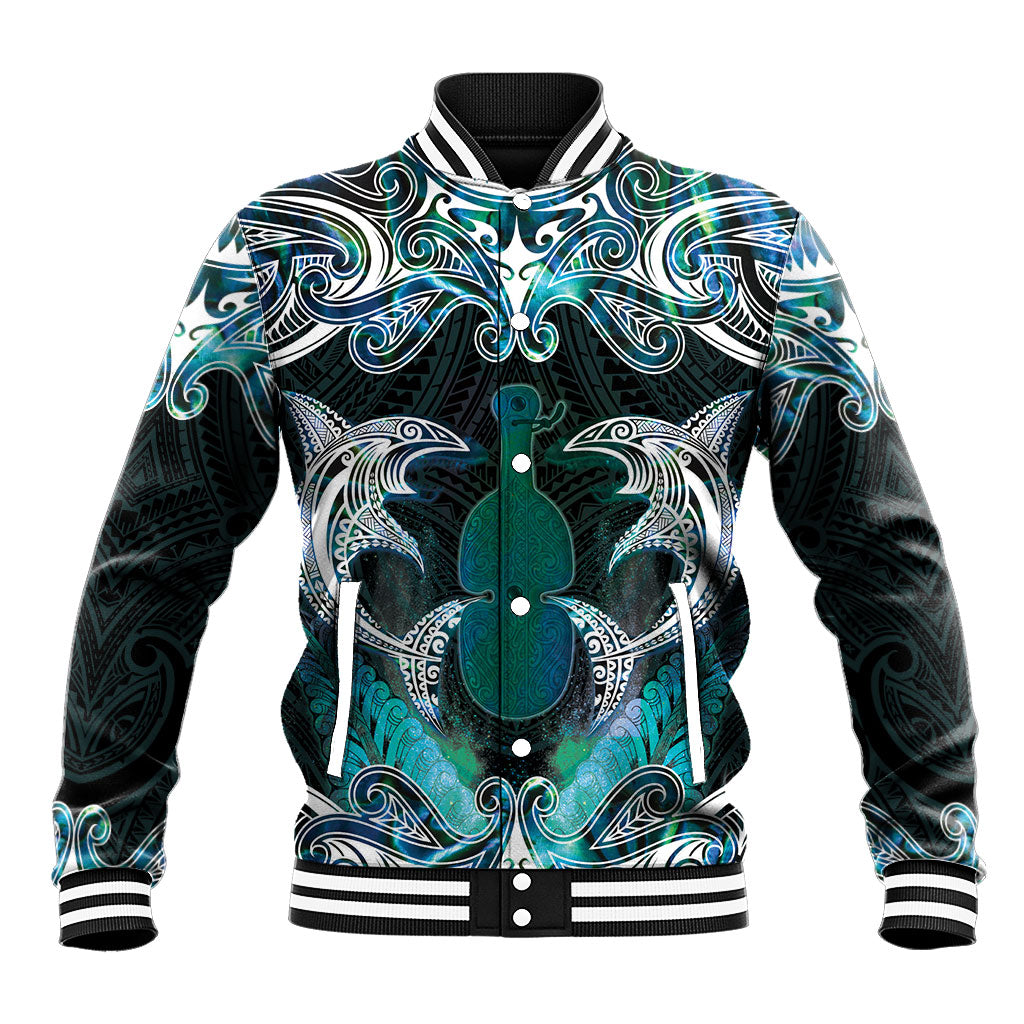 New Zealand Kotiate Weapon Baseball Jacket Aotearoa Mango Paua Shell Maori Pattern LT22 Unisex Blue - Polynesian Pride