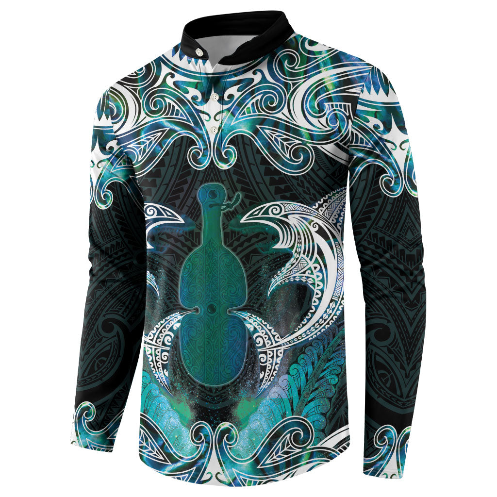 New Zealand Kotiate Weapon Button Sweatshirt Aotearoa Mango Paua Shell Maori Pattern LT22 - Polynesian Pride