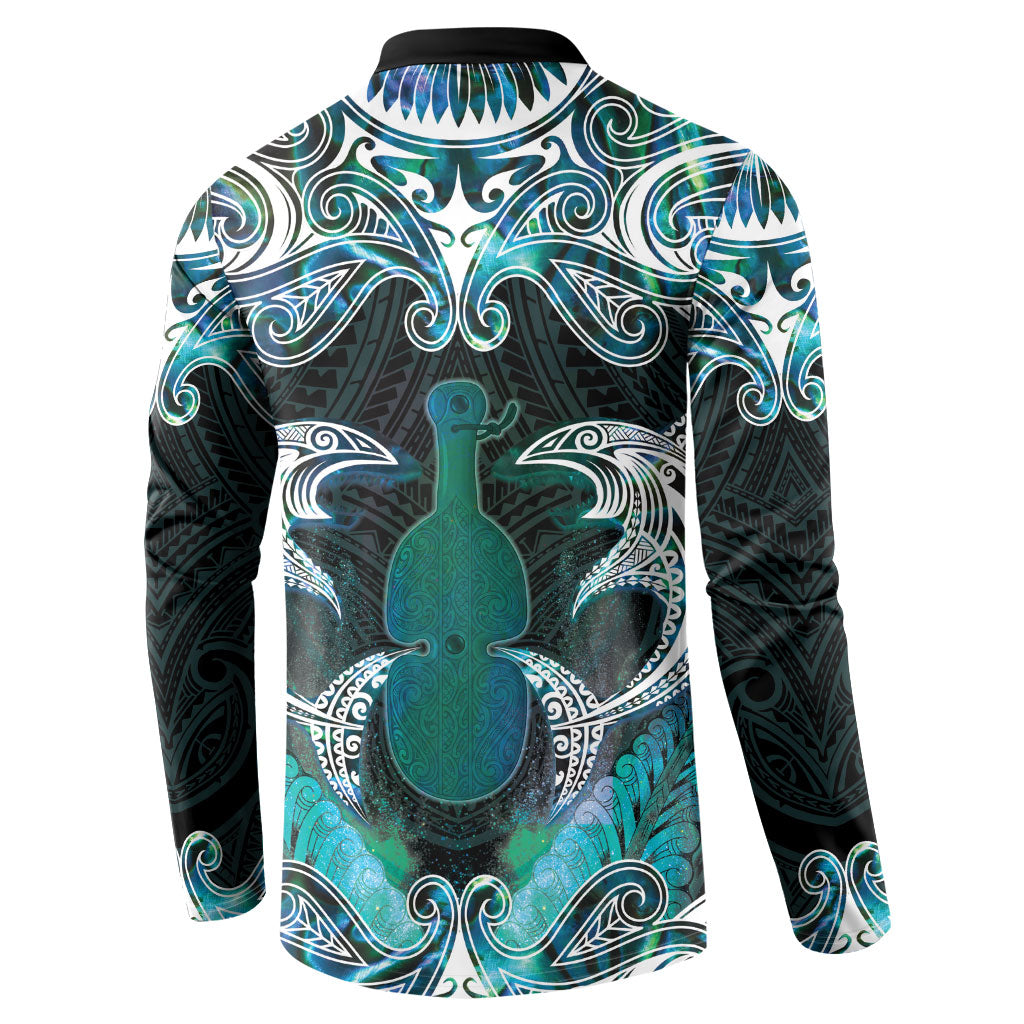 New Zealand Kotiate Weapon Button Sweatshirt Aotearoa Mango Paua Shell Maori Pattern LT22 - Polynesian Pride