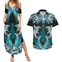 New Zealand Kotiate Weapon Couples Matching Summer Maxi Dress and Hawaiian Shirt Aotearoa Mango Paua Shell Maori Pattern LT22 Blue - Polynesian Pride