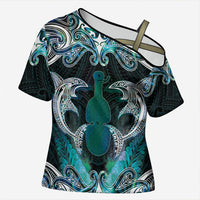 New Zealand Kotiate Weapon Cross Shoulder Shirt Aotearoa Mango Paua Shell Maori Pattern LT22 Female Blue - Polynesian Pride