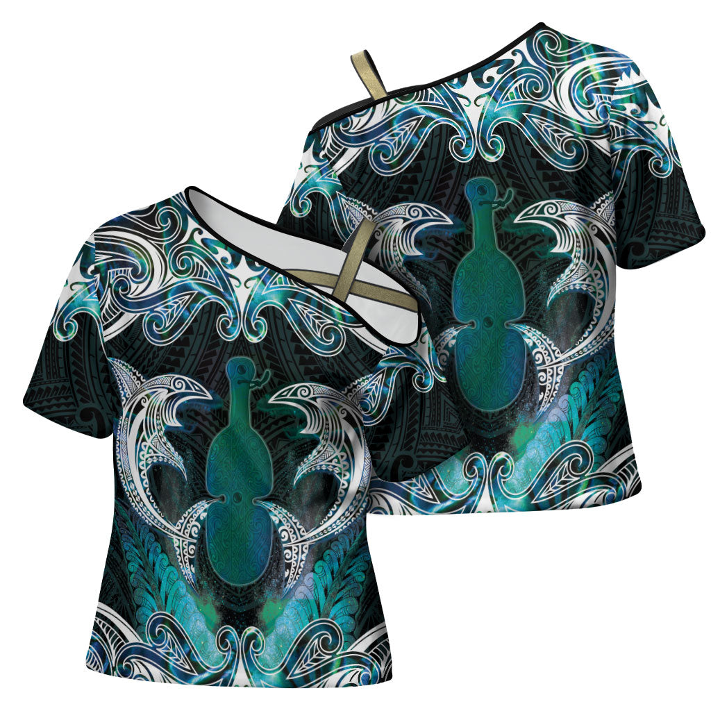 New Zealand Kotiate Weapon Cross Shoulder Shirt Aotearoa Mango Paua Shell Maori Pattern LT22 - Polynesian Pride