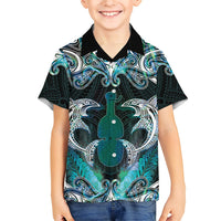New Zealand Kotiate Weapon Family Matching Mermaid Dress and Hawaiian Shirt Aotearoa Mango Paua Shell Maori Pattern LT22 Son's Shirt Blue - Polynesian Pride