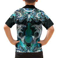 New Zealand Kotiate Weapon Family Matching Off Shoulder Maxi Dress and Hawaiian Shirt Aotearoa Mango Paua Shell Maori Pattern LT22 - Polynesian Pride