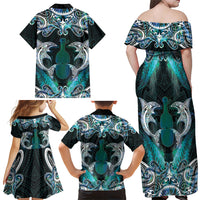 New Zealand Kotiate Weapon Family Matching Off Shoulder Maxi Dress and Hawaiian Shirt Aotearoa Mango Paua Shell Maori Pattern LT22 - Polynesian Pride