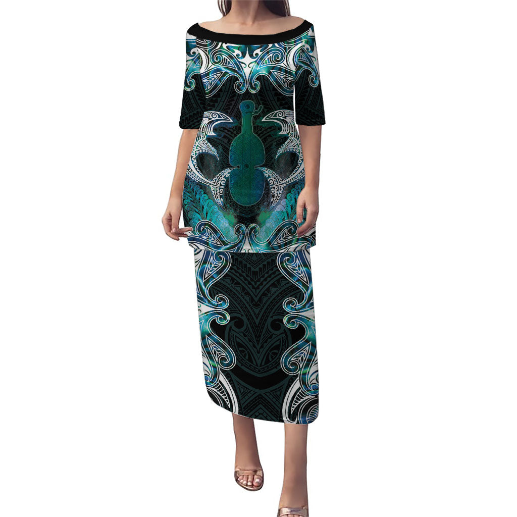 New Zealand Kotiate Weapon Family Matching Puletasi and Hawaiian Shirt Aotearoa Mango Paua Shell Maori Pattern LT22 Mom's Dress Blue - Polynesian Pride