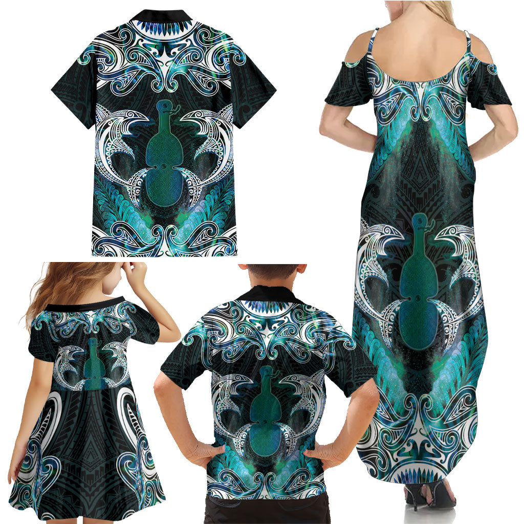 New Zealand Kotiate Weapon Family Matching Summer Maxi Dress and Hawaiian Shirt Aotearoa Mango Paua Shell Maori Pattern LT22 - Polynesian Pride
