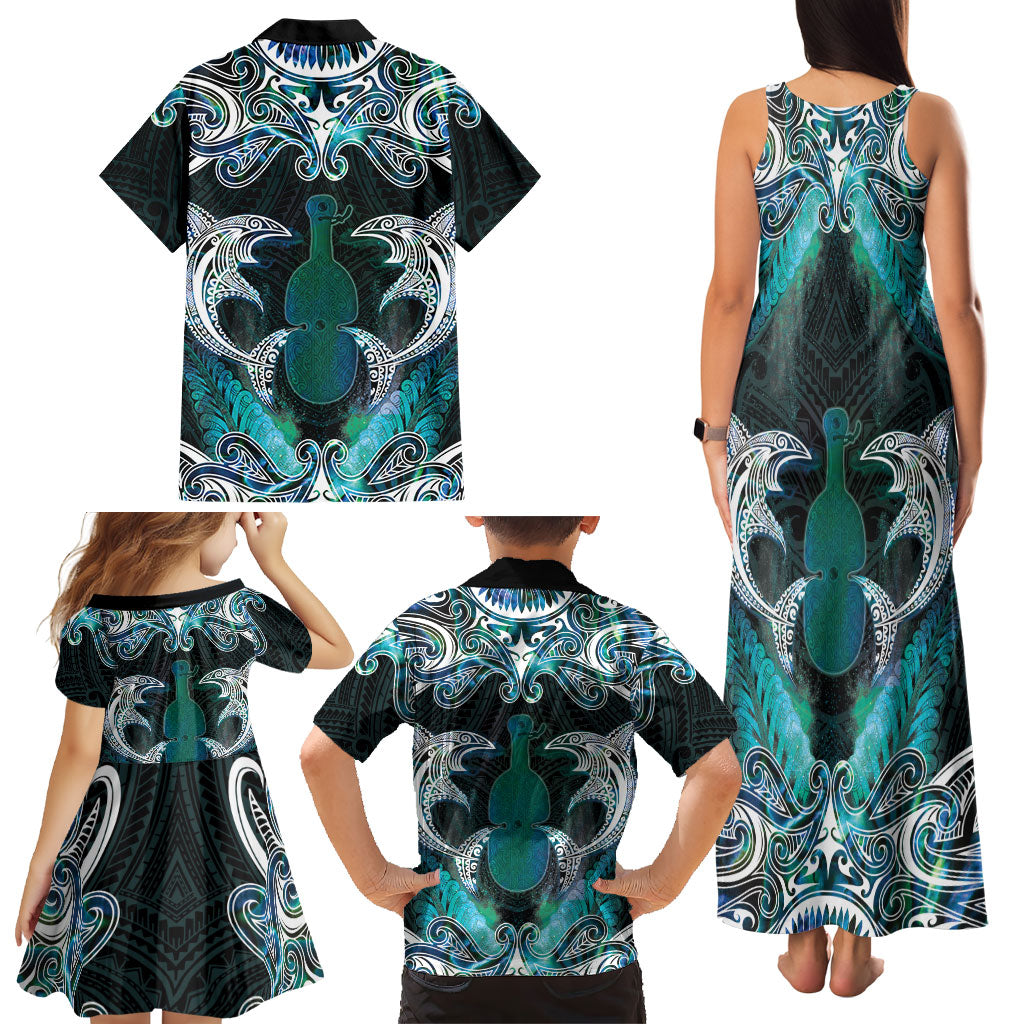 New Zealand Kotiate Weapon Family Matching Tank Maxi Dress and Hawaiian Shirt Aotearoa Mango Paua Shell Maori Pattern LT22 - Polynesian Pride