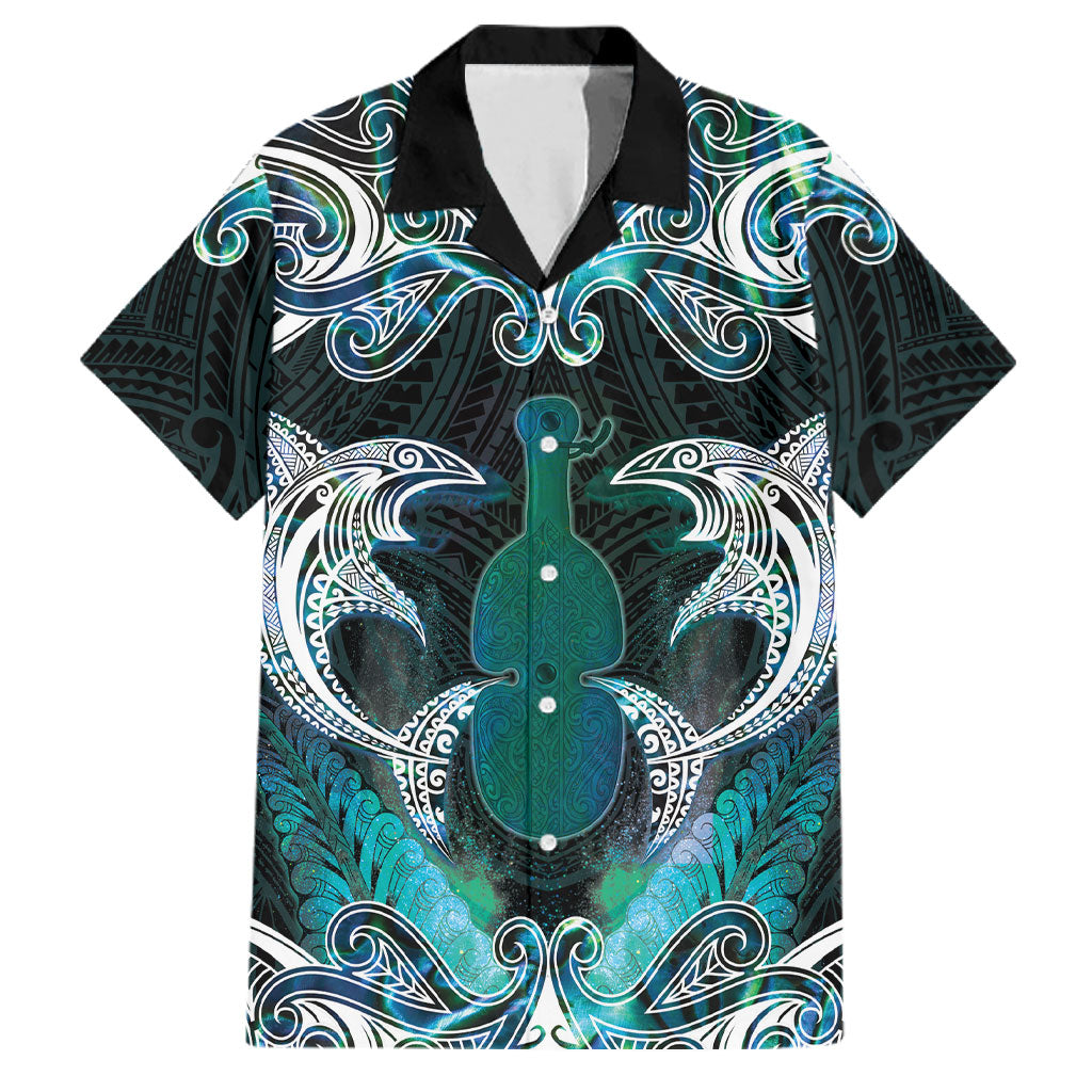 New Zealand Kotiate Weapon Family Matching Tank Maxi Dress and Hawaiian Shirt Aotearoa Mango Paua Shell Maori Pattern LT22 Dad's Shirt - Short Sleeve Blue - Polynesian Pride
