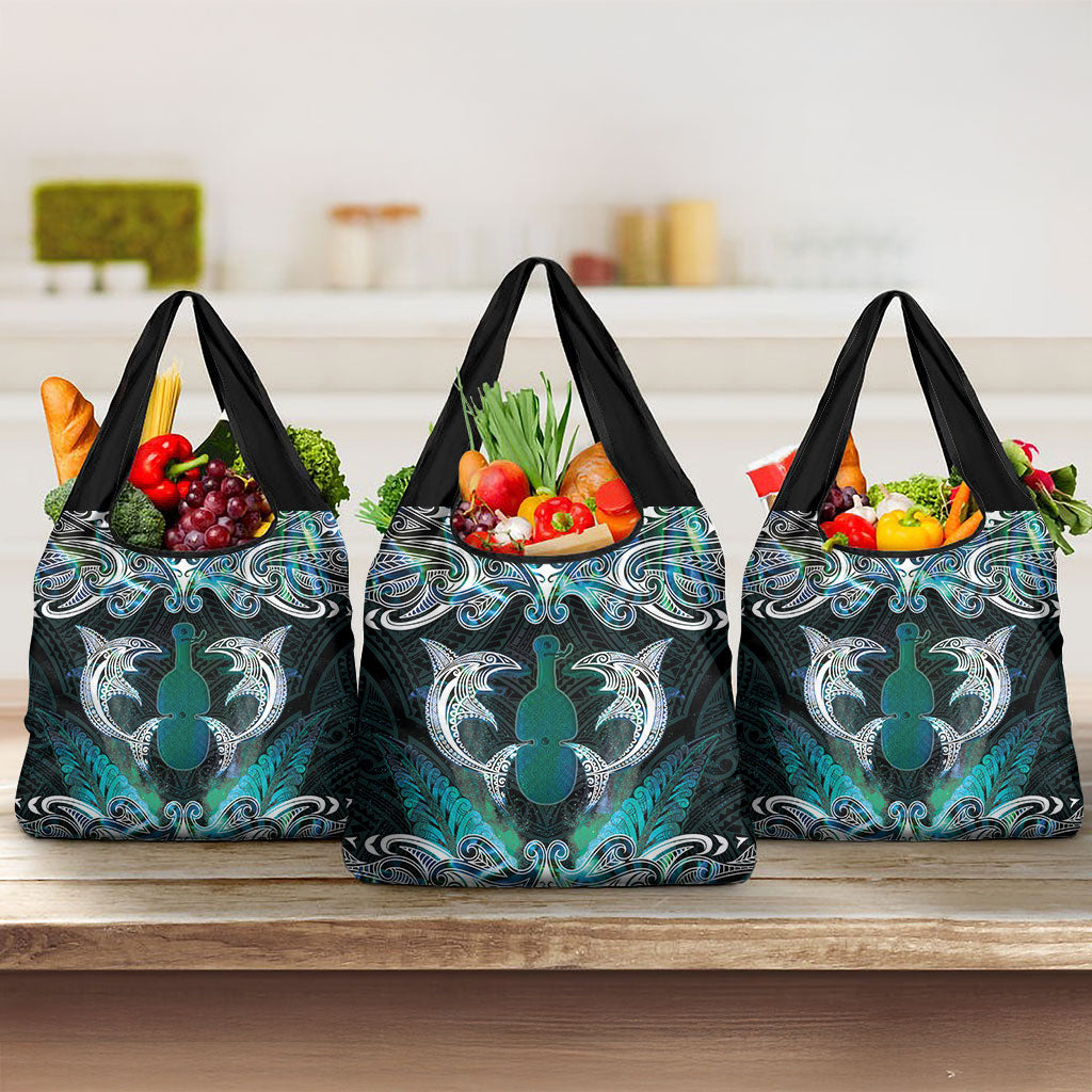 New Zealand Kotiate Weapon Grocery Bag Aotearoa Mango Paua Shell Maori Pattern LT22 3-pack One Size Blue - Polynesian Pride