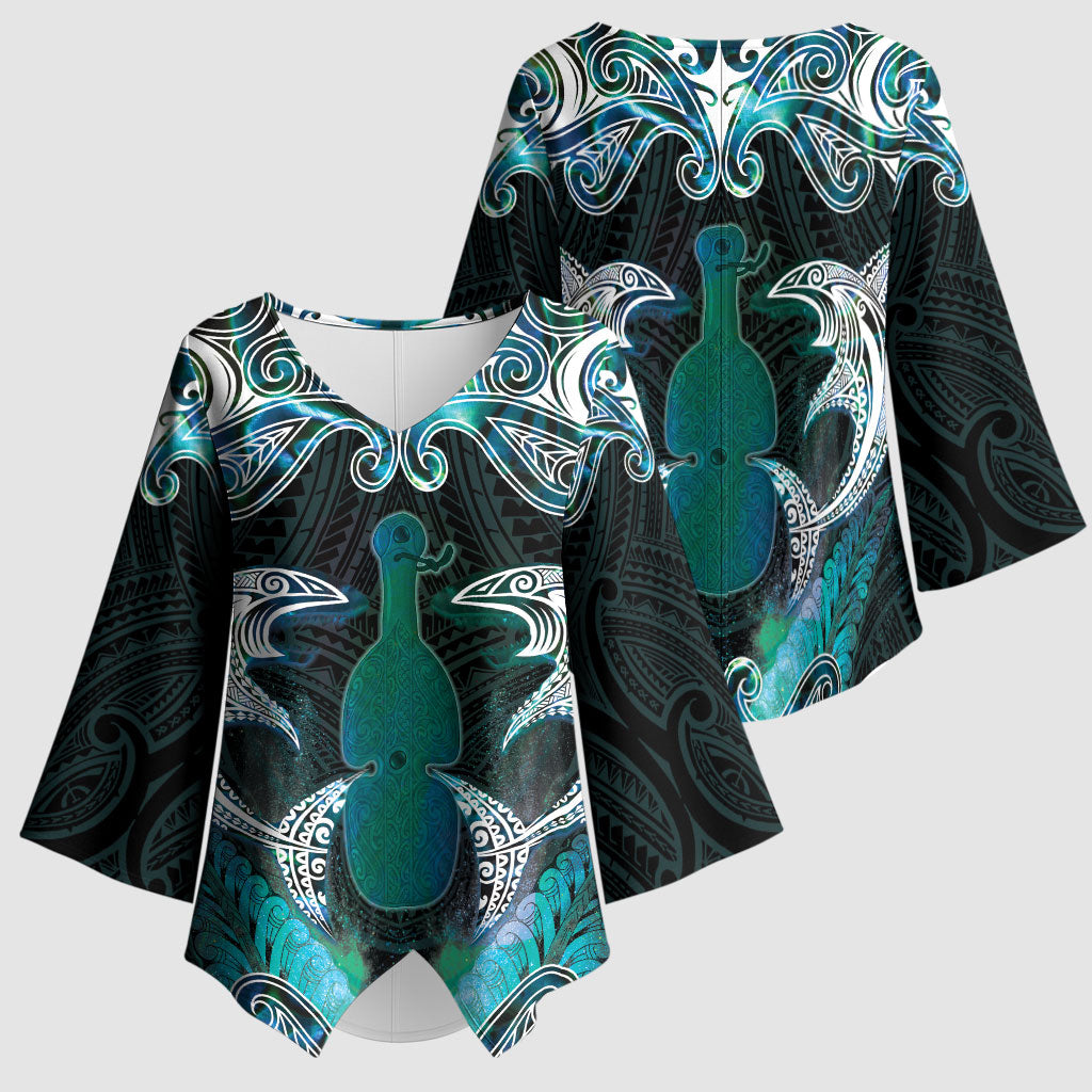 New Zealand Kotiate Weapon Kimono Sleeve Blouse Aotearoa Mango Paua Shell Maori Pattern LT22 - Polynesian Pride