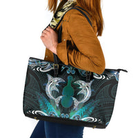 New Zealand Kotiate Weapon Leather Tote Bag Aotearoa Mango Paua Shell Maori Pattern LT22 Blue - Polynesian Pride