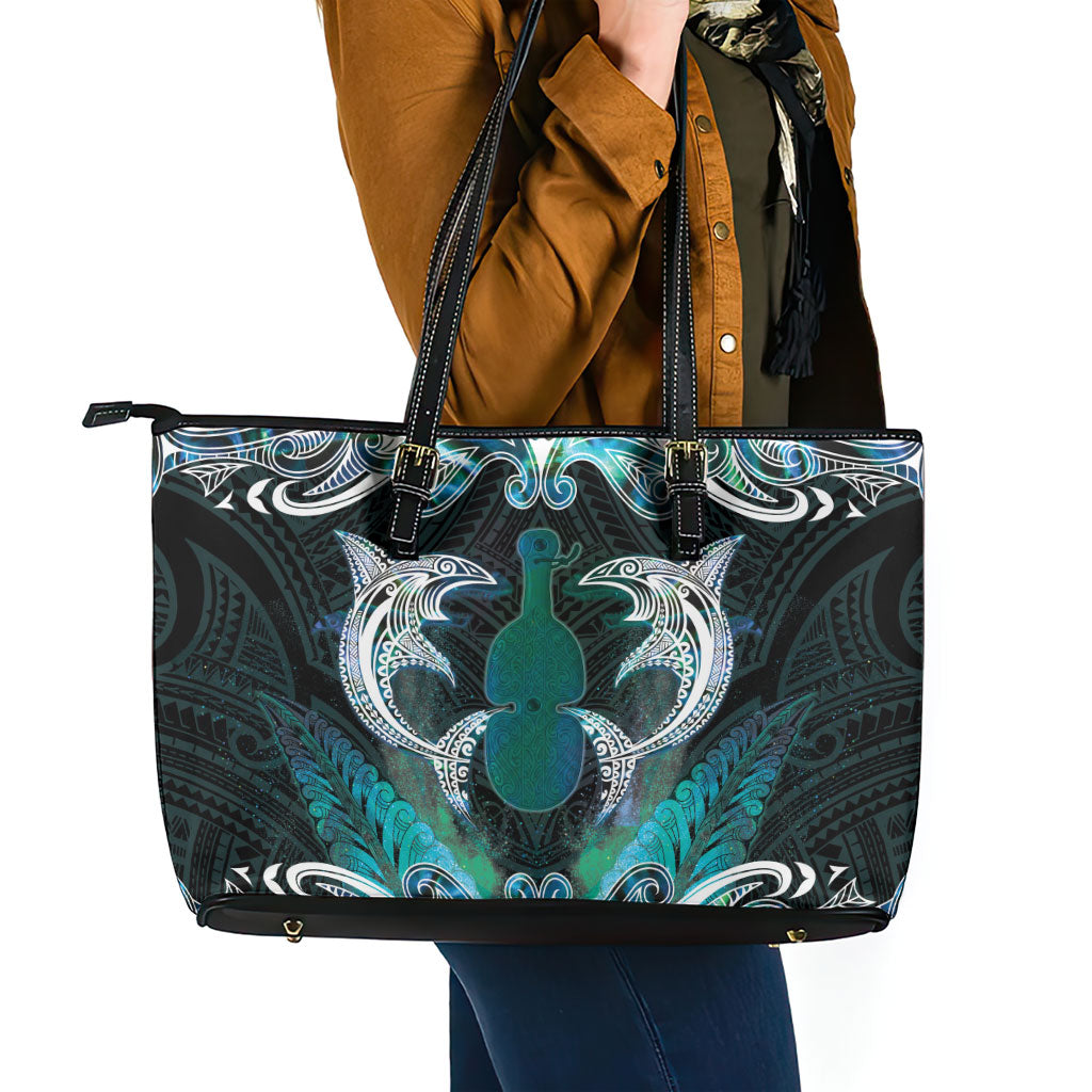 New Zealand Kotiate Weapon Leather Tote Bag Aotearoa Mango Paua Shell Maori Pattern LT22 - Polynesian Pride