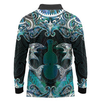 New Zealand Kotiate Weapon Long Sleeve Polo Shirt Aotearoa Mango Paua Shell Maori Pattern LT22 - Polynesian Pride