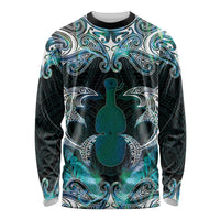 New Zealand Kotiate Weapon Long Sleeve Shirt Aotearoa Mango Paua Shell Maori Pattern LT22 Unisex Blue - Polynesian Pride