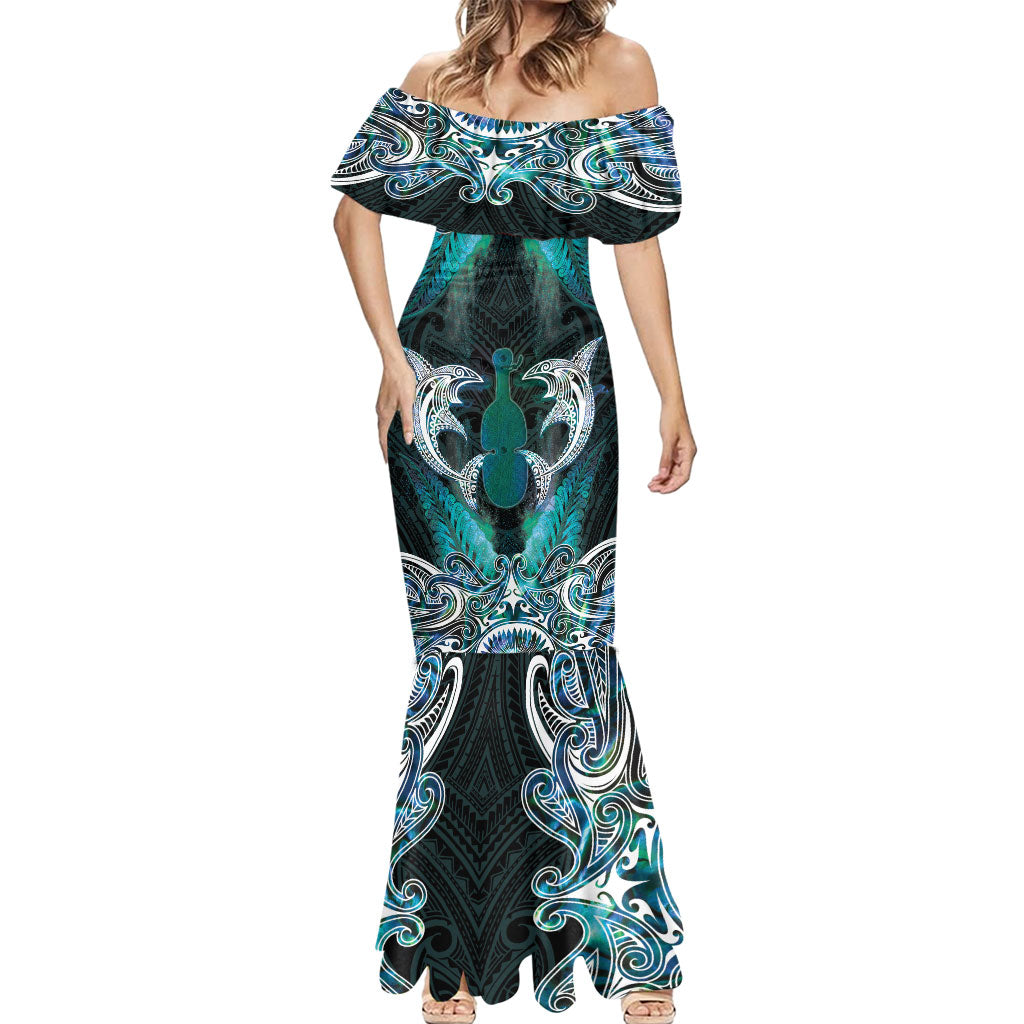 New Zealand Kotiate Weapon Mermaid Dress Aotearoa Mango Paua Shell Maori Pattern LT22 - Polynesian Pride