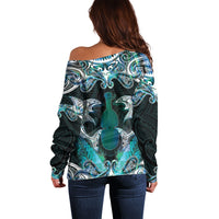New Zealand Kotiate Weapon Off Shoulder Sweater Aotearoa Mango Paua Shell Maori Pattern LT22 - Polynesian Pride