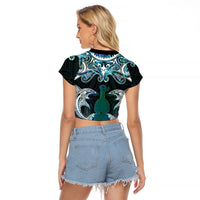 New Zealand Kotiate Weapon Raglan Cropped T Shirt Aotearoa Mango Paua Shell Maori Pattern LT22 - Polynesian Pride