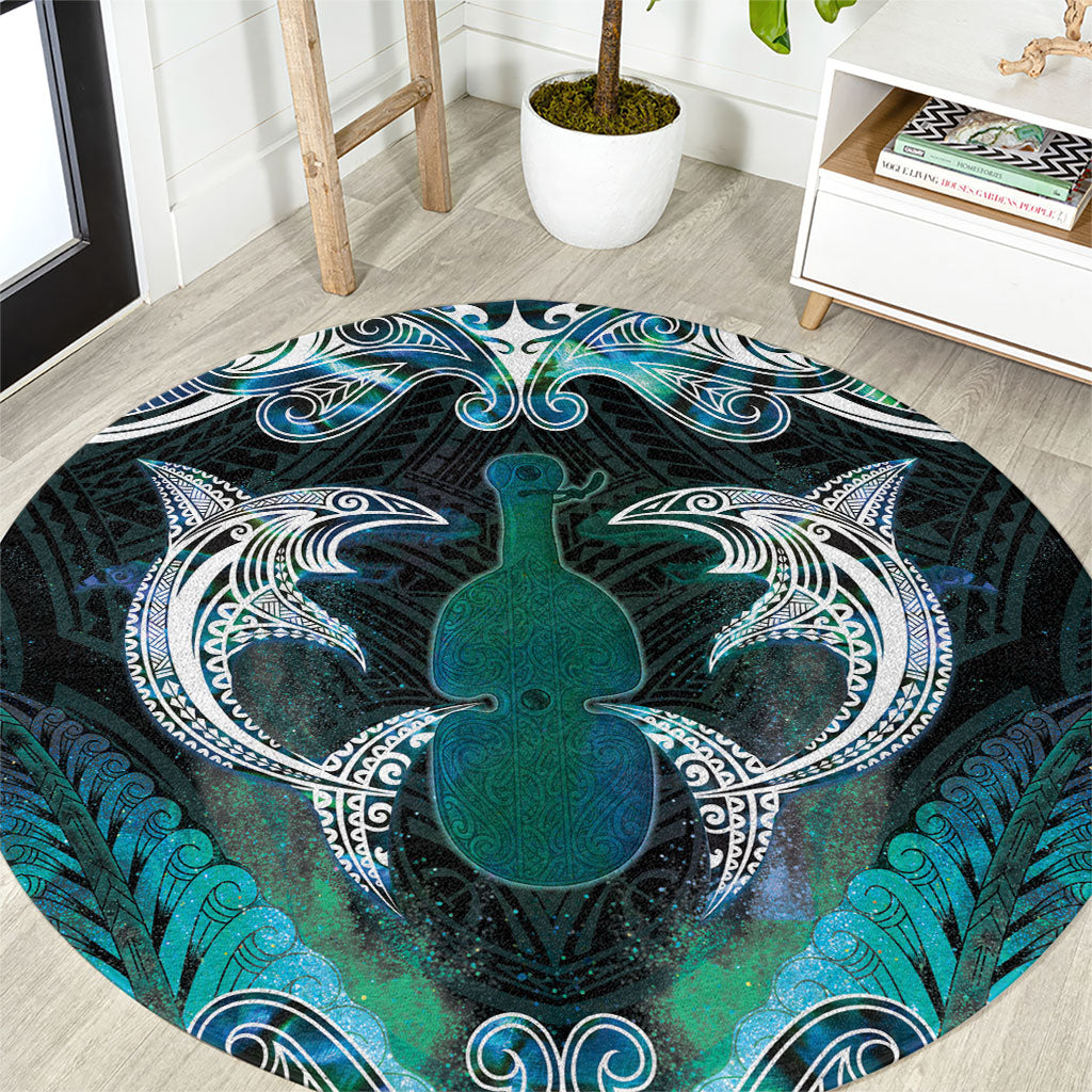 New Zealand Kotiate Weapon Round Carpet Aotearoa Mango Paua Shell Maori Pattern LT22 Blue - Polynesian Pride