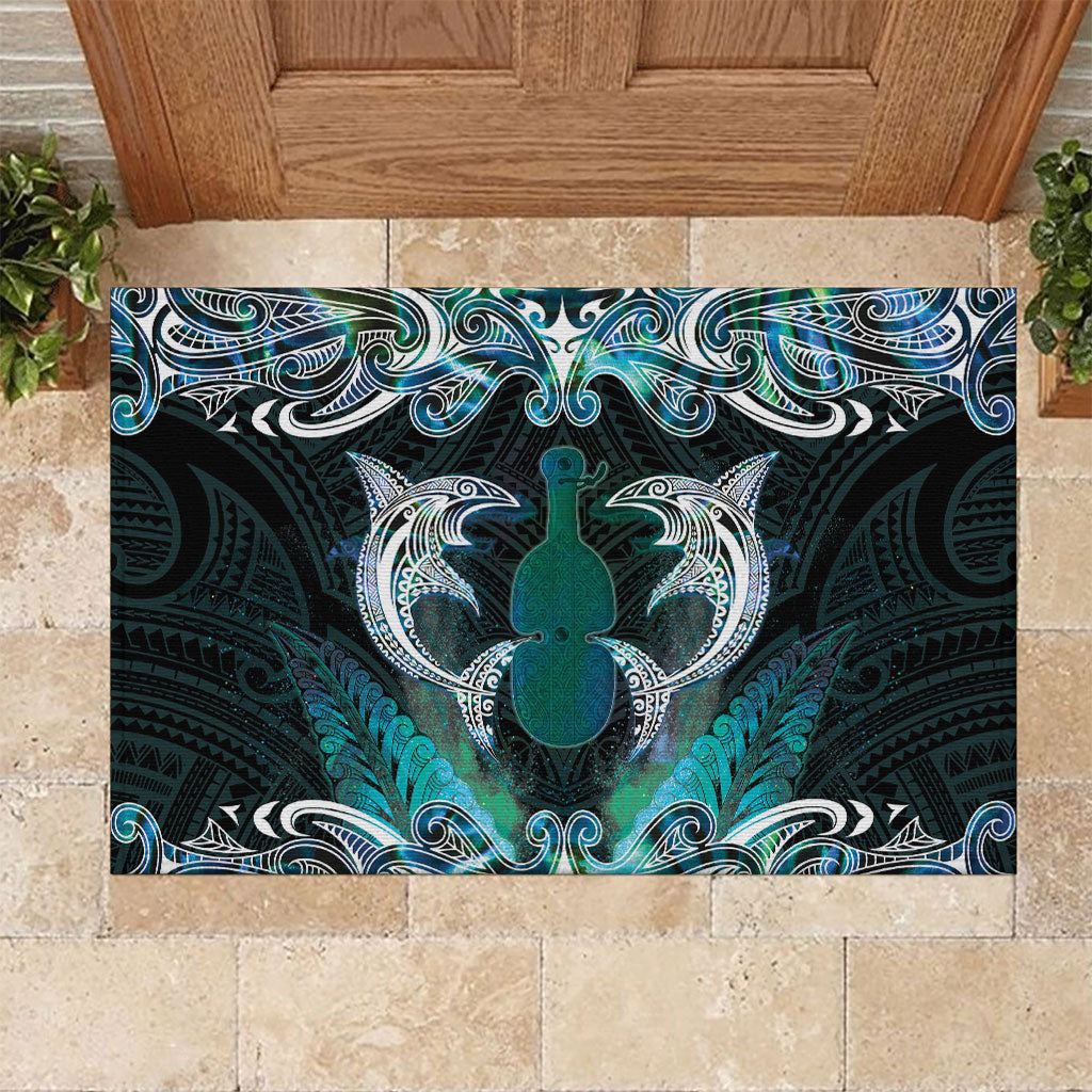 New Zealand Kotiate Weapon Rubber Doormat Aotearoa Mango Paua Shell Maori Pattern LT22 Blue - Polynesian Pride