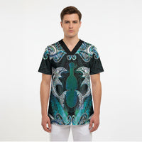 New Zealand Kotiate Weapon Scrub Top Aotearoa Mango Paua Shell Maori Pattern LT22 - Polynesian Pride