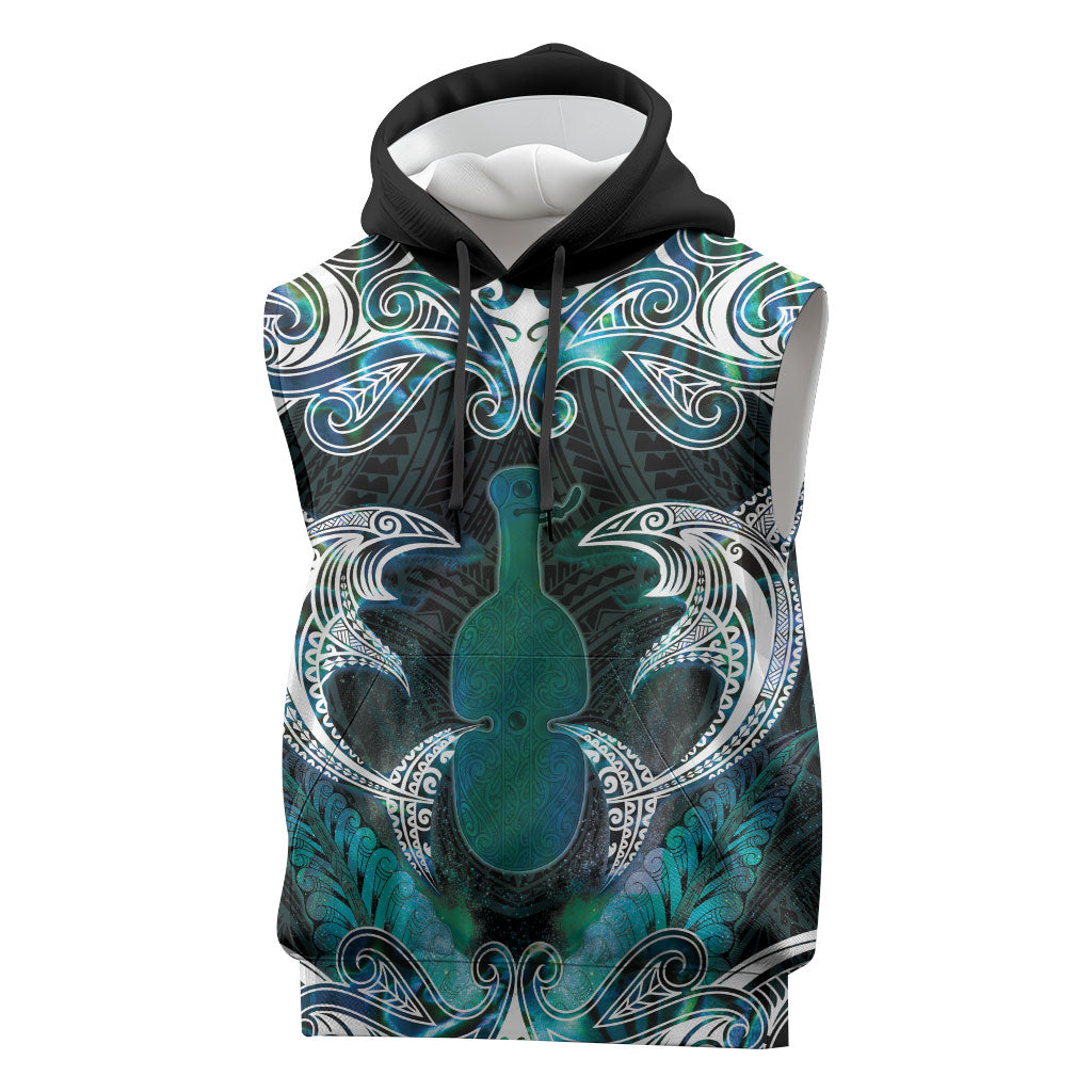 New Zealand Kotiate Weapon Sleeveless Hoodie Aotearoa Mango Paua Shell Maori Pattern LT22 Blue - Polynesian Pride