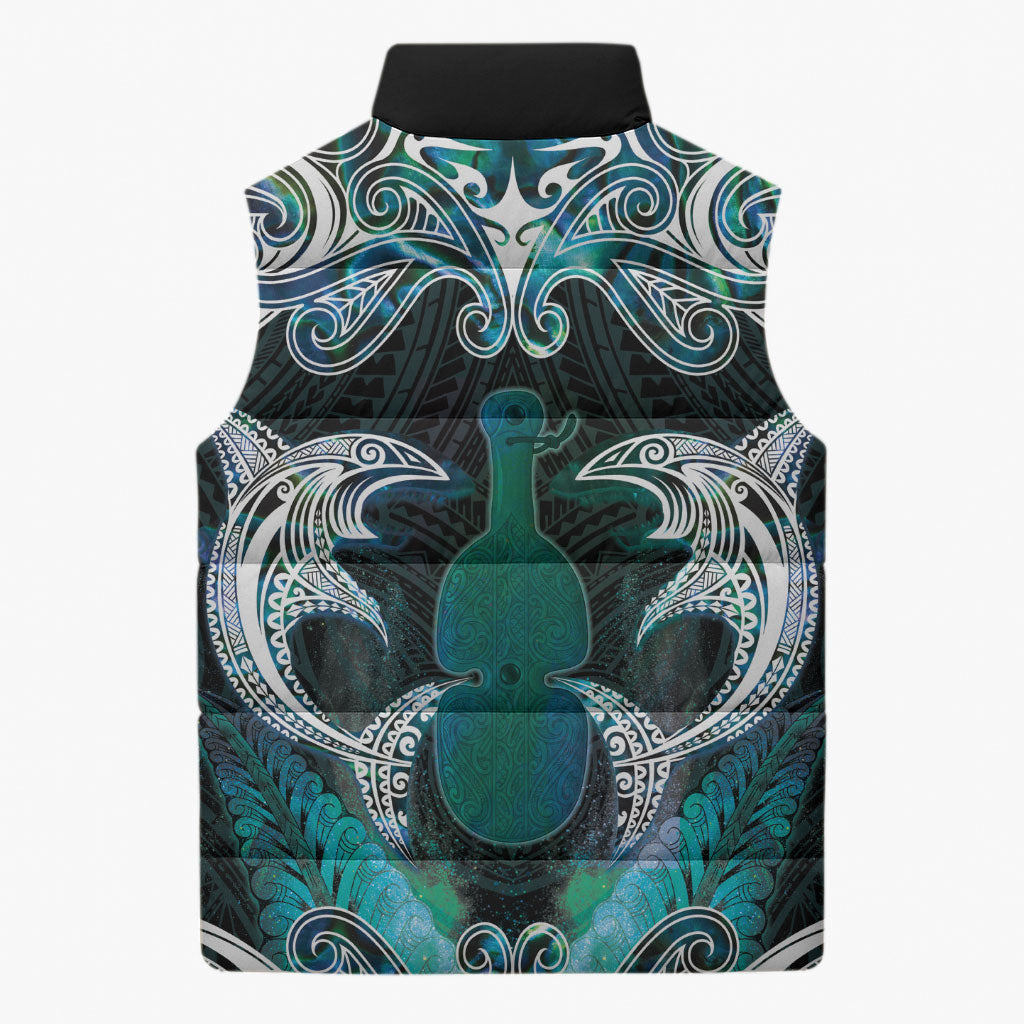 New Zealand Kotiate Weapon Sleeveless Puffer Jacket Aotearoa Mango Paua Shell Maori Pattern LT22 - Polynesian Pride