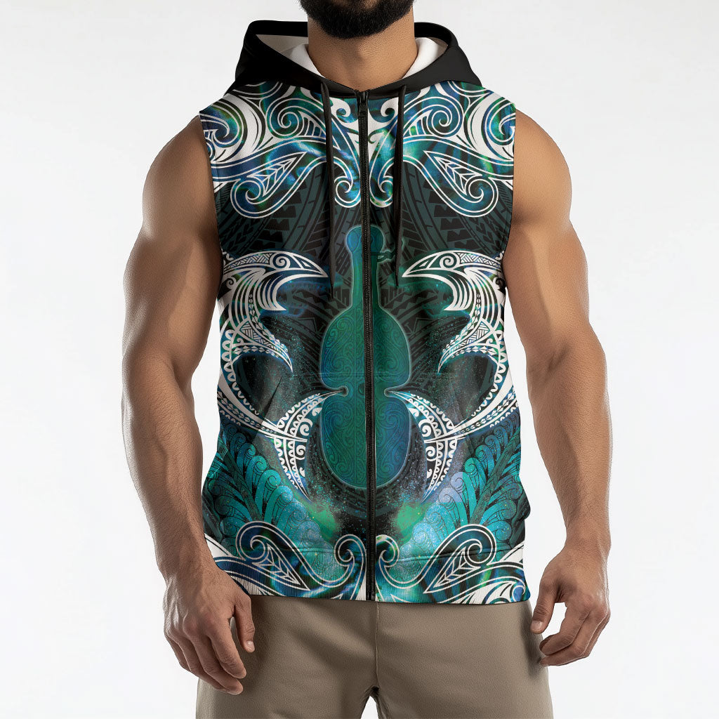 New Zealand Kotiate Weapon Sleeveless Zip Hoodie Aotearoa Mango Paua Shell Maori Pattern LT22 - Polynesian Pride