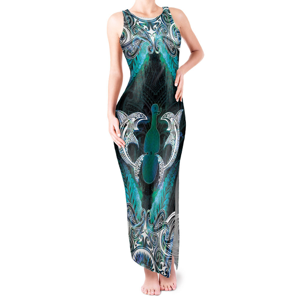 New Zealand Kotiate Weapon Tank Maxi Dress Aotearoa Mango Paua Shell Maori Pattern LT22 Women Blue - Polynesian Pride