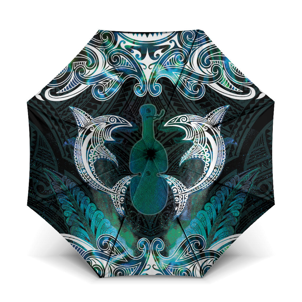 New Zealand Kotiate Weapon Umbrella Aotearoa Mango Paua Shell Maori Pattern LT22 One Size Folded 11.42 inch Opened Diameter 37.4 inch Blue - Polynesian Pride