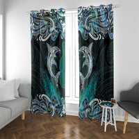 New Zealand Kotiate Weapon Window Curtain Aotearoa Mango Paua Shell Maori Pattern LT22 With Grommets Blue - Polynesian Pride