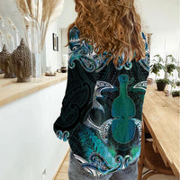 New Zealand Kotiate Weapon Women Casual Shirt Aotearoa Mango Paua Shell Maori Pattern LT22 - Polynesian Pride