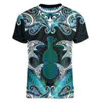New Zealand Kotiate Weapon Women V-Neck T-Shirt Aotearoa Mango Paua Shell Maori Pattern LT22 - Polynesian Pride