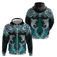New Zealand Kotiate Weapon Zip Hoodie Aotearoa Mango Paua Shell Maori Pattern LT22 - Polynesian Pride