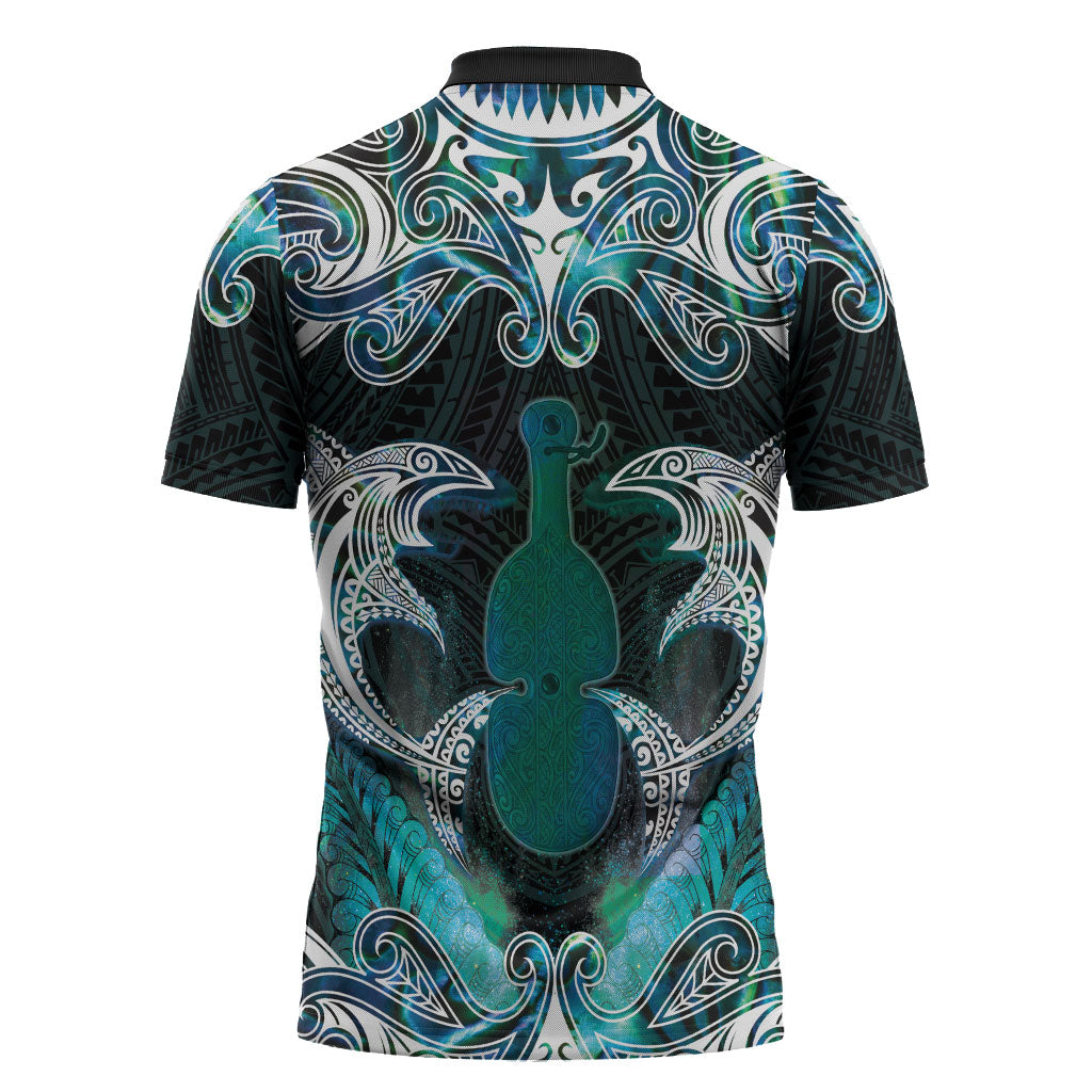 New Zealand Kotiate Weapon Zipper Polo Shirt Aotearoa Mango Paua Shell Maori Pattern LT22 - Polynesian Pride