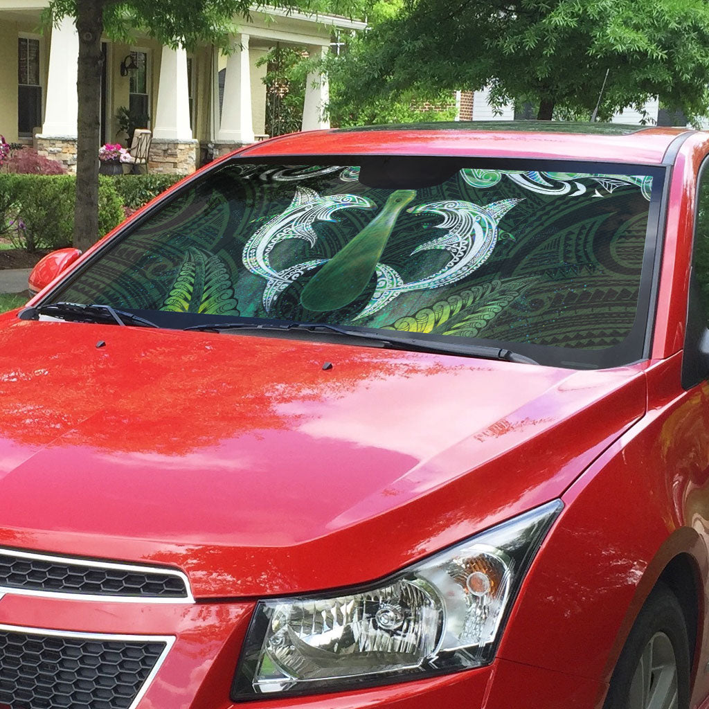 New Zealand Mere Pounamu Weapon Auto Sun Shade Aotearoa Mango Paua Shell Maori Pattern LT22 - Polynesian Pride