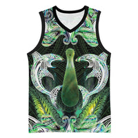 New Zealand Mere Pounamu Weapon Basketball Jersey Aotearoa Mango Paua Shell Maori Pattern LT22 Unisex Green - Polynesian Pride