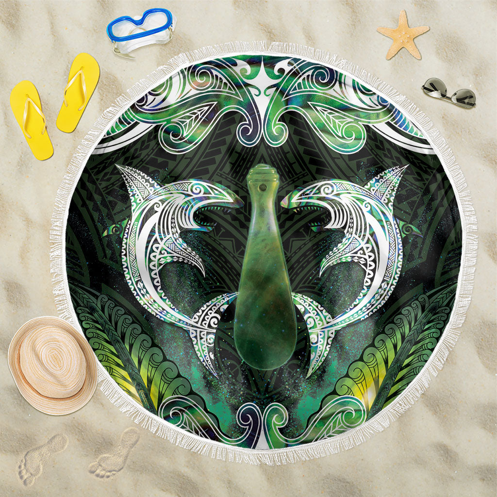 New Zealand Mere Pounamu Weapon Beach Blanket Aotearoa Mango Paua Shell Maori Pattern LT22 One Size 150cm Green - Polynesian Pride