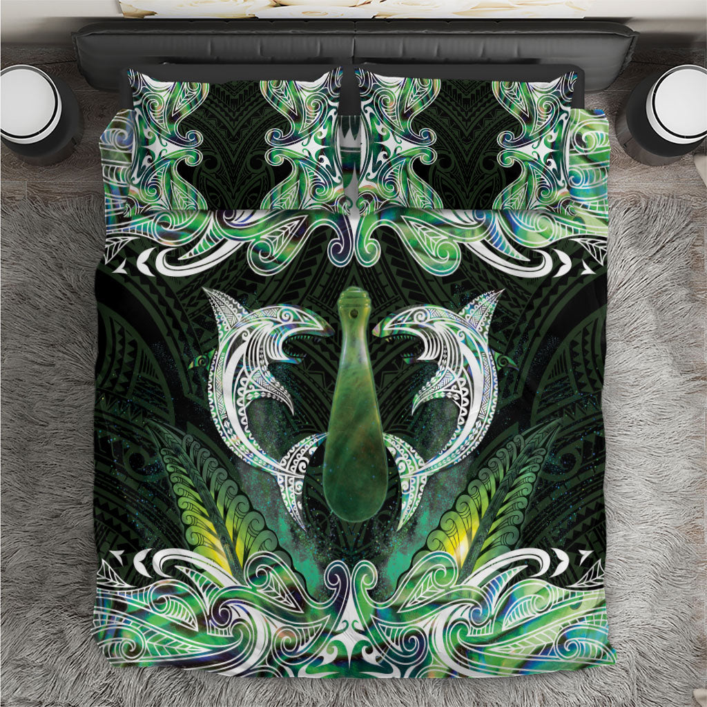 New Zealand Mere Pounamu Weapon Bedding Set Aotearoa Mango Paua Shell Maori Pattern LT22 Green - Polynesian Pride