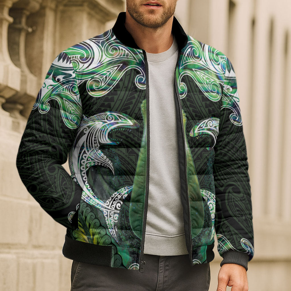 New Zealand Mere Pounamu Weapon Bomber Puffer Jacket Aotearoa Mango Paua Shell Maori Pattern LT22 - Polynesian Pride