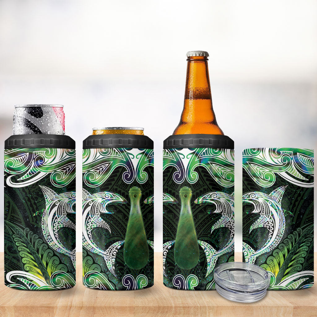 New Zealand Mere Pounamu Weapon 4 in 1 Can Cooler Tumbler Aotearoa Mango Paua Shell Maori Pattern LT22 - Polynesian Pride