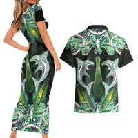 New Zealand Mere Pounamu Weapon Couples Matching Short Sleeve Bodycon Dress and Hawaiian Shirt Aotearoa Mango Paua Shell Maori Pattern LT22 - Polynesian Pride