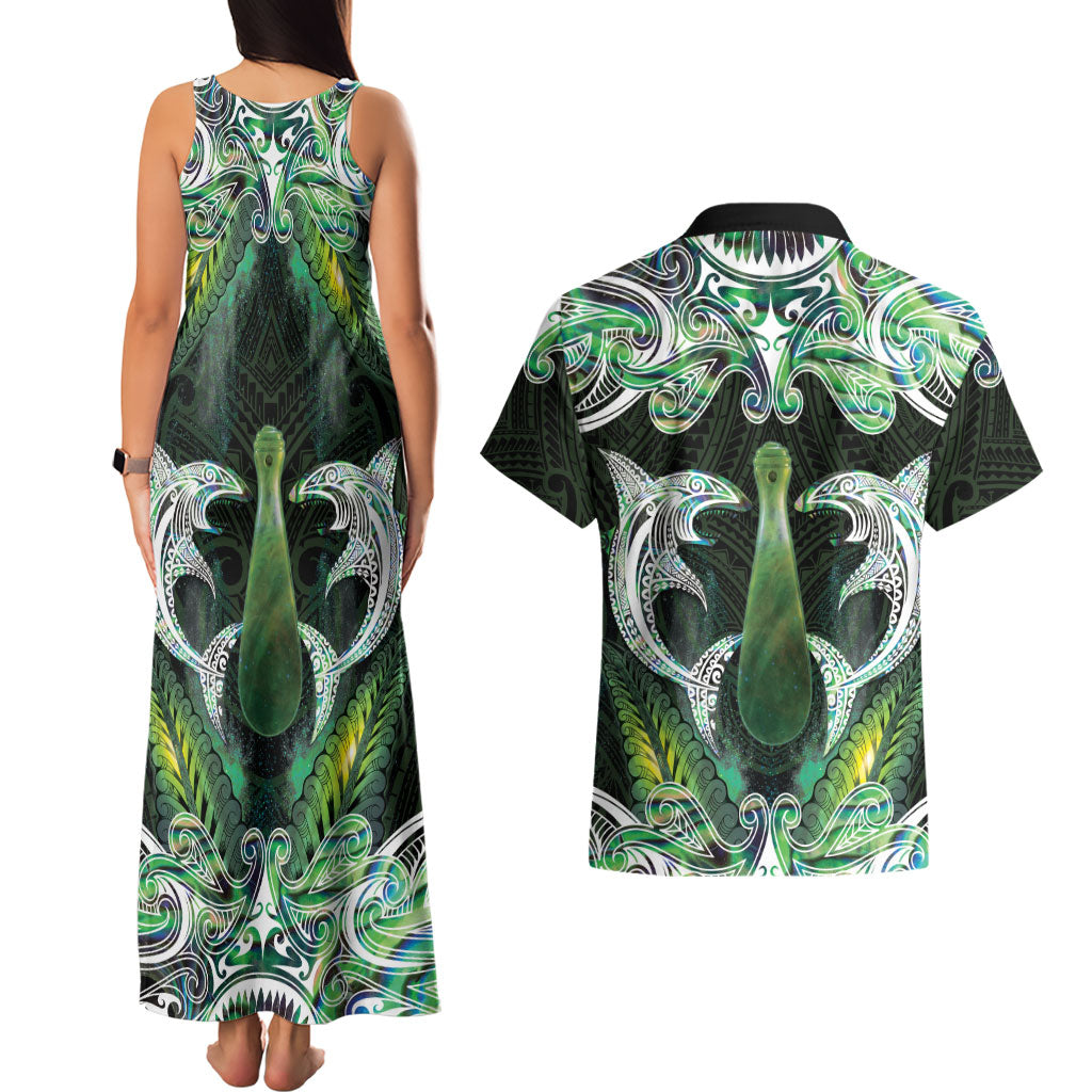 New Zealand Mere Pounamu Weapon Couples Matching Tank Maxi Dress and Hawaiian Shirt Aotearoa Mango Paua Shell Maori Pattern LT22 - Polynesian Pride