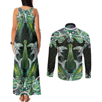 New Zealand Mere Pounamu Weapon Couples Matching Tank Maxi Dress and Long Sleeve Button Shirt Aotearoa Mango Paua Shell Maori Pattern LT22 - Polynesian Pride