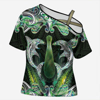 New Zealand Mere Pounamu Weapon Cross Shoulder Shirt Aotearoa Mango Paua Shell Maori Pattern LT22 Female Green - Polynesian Pride