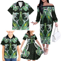 New Zealand Mere Pounamu Weapon Family Matching Off The Shoulder Long Sleeve Dress and Hawaiian Shirt Aotearoa Mango Paua Shell Maori Pattern LT22 - Polynesian Pride