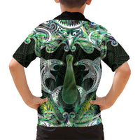 New Zealand Mere Pounamu Weapon Family Matching Off Shoulder Maxi Dress and Hawaiian Shirt Aotearoa Mango Paua Shell Maori Pattern LT22 - Polynesian Pride