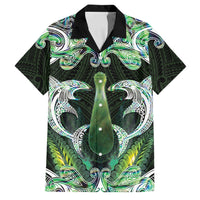 New Zealand Mere Pounamu Weapon Family Matching Off Shoulder Short Dress and Hawaiian Shirt Aotearoa Mango Paua Shell Maori Pattern LT22 Dad's Shirt - Short Sleeve Green - Polynesian Pride
